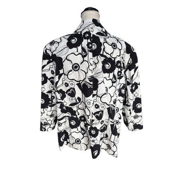NWT Lafayette 148 Linen Blend Black White Floral 3/4 Sleeve Buttoned Blazer - 22 - Picture 5 of 8